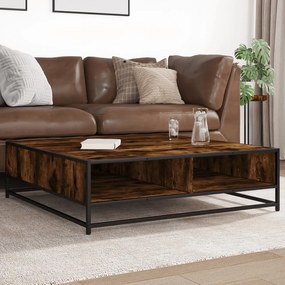 Tavolino Rovere Fumo 100x100x30 Cm İn Truciolato E Metallo /