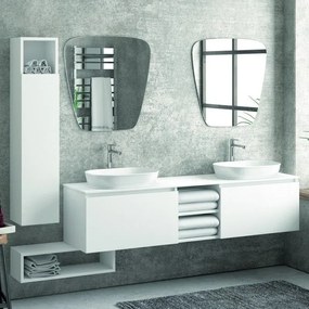 Kamalu - composizione mobili bagno 175cm sospesa, composta da mobile, due specchi,  colonna e pensile sp-175a