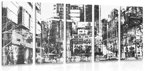Quadri 5 pezzi – Panorami urbani astratti in bianco e nero