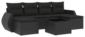 Set divani da giardino con cuscini 7pz nero polyrattan