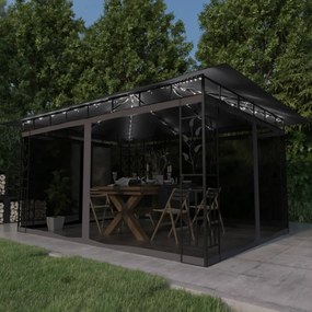 Gazebo Con Zanzariera E Luci Led 4x3x2,73 M Antracite /