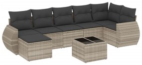 Set divano da giardino 8pz con cuscini grigio chiaro polyrattan