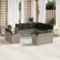 Set Divani da Giardino 11 pz con Cuscini in Polyrattan Grigio 3258903