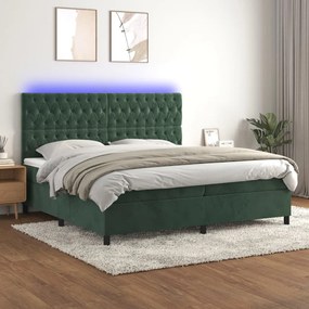 Letto a Molle con Materasso e LED Verde Scuro 200x200cm Velluto