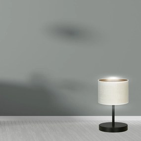 Lampada Da Tavolo 1 Luce Ganesha In Acciaio Nero E Paralume In Tessuto Beige