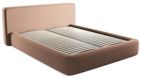 Letto matrimoniale imbottito rosa chiaro con contenitore con griglia 160x200 cm Kiana - Makamii