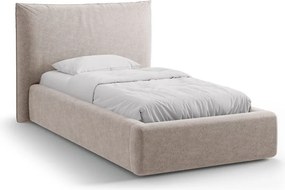 Letto singolo imbottito beige con contenitore con rete inclusa 90x200 cm Kaelle – Micadoni