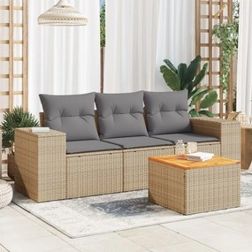 Set divano da giardino 4 pz con cuscini beige in polyrattan