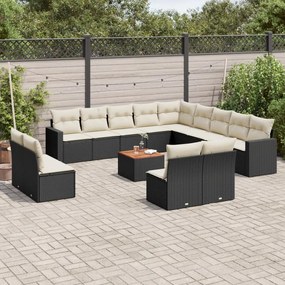 Set divani da giardino 14pz con cuscini in polyrattan nero