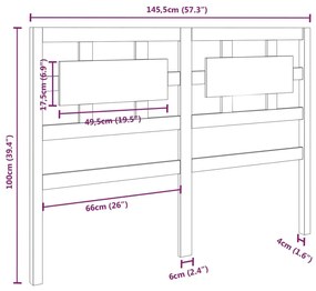 Testiera per Letto Nera 145,5x4x100cm in Legno Massello di Pino