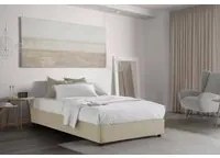 Letto piazza e mezza Gaia, Letto contenitore con rivestimento in tessuto, Made in Italy, Apertura laterale, con materasso cm 120x190 incluso, Beige