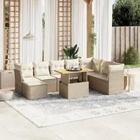 Set Divano da Giardino 9 pz con Cuscini Beige in Polyrattan 3275515