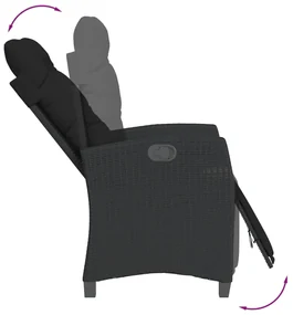 Set da pranzo da giardino 3 pz con cuscini nero in polyrattan