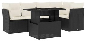 Set divano da giardino 6 pz con cuscini nero in polyrattan