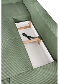 Divano angolare in verde chiaro allungabile (con penisola a destra/a forma di "U") con rivestimento in velluto a coste Tori – Bonami Selection