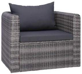 Sedia da giardino con cuscini in polyrattan grigio