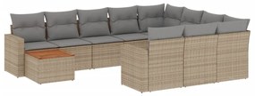 Set divano da giardino 11 pz con cuscini beige misto polyrattan