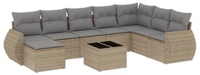 Set divano da giardino 9 pz con cuscini beige in polyrattan