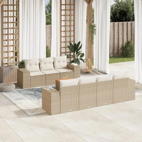 Set Divano da Giardino 8 pz con Cuscini Beige in Polyrattan