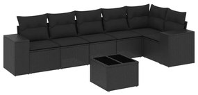 Set Divani da Giardino con Cuscini 7pz Nero Polyrattan