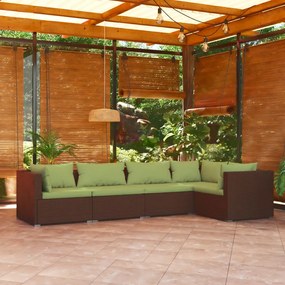 Set divani da giardino 5 pz con cuscini in polyrattan marrone