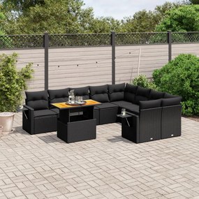 Set divani da giardino 10pz con cuscini in polyrattan nero