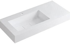 Lavabo integrale rettangolare vasca a sinistra L 100.5 x H 15 x P 46 cm in resina bianco lucido