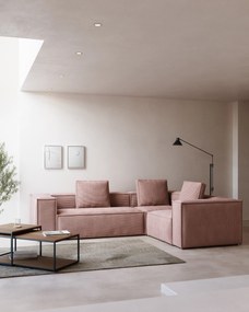 Kave Home - Divano ad angolo Blok 3 posti in velluto a coste spesse rosa 290 x 230 cm / 230 cm 290 cm