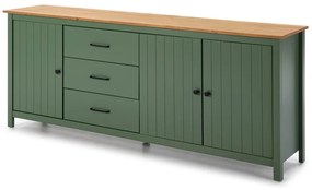 Cassettiera bassa in legno di pino di colore verde-naturale 190x80 cm Miranda - Marckeric