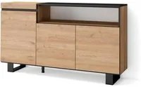 Credenza, Mobile soggiorno 150x87x35cm, 3 Porte, Design industriale, Stile moderno, Rovere e nero