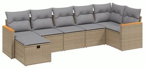 Set divano da giardino 7 pz con cuscini beige misto polyrattan