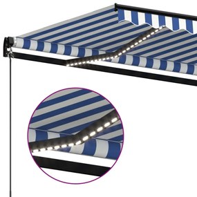 Tenda da Sole Retrattile Manuale con LED 500x300cm Blu e Bianco