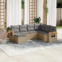 Set Divani da Giardino 7 pz con Cuscini Beige in Polyrattan 3259448