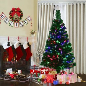 Costway Albero di natale illuminato con fibra ottica 120cm Albero di abete artificiale cambia colore con 125 rami, Verde