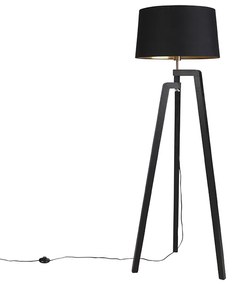 Lampada da terra a treppiede con paralume in cotone nero con oro 50 cm - Puros