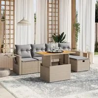 Set Divano da Giardino 6 pz con Cuscini Beige in Polyrattan 3275698