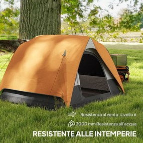 Tenda da Campeggio per 3 Persone Impermeabile 200x200x135H cm Impermeabile con Tasca e Gancio per Lanterna Arancione...
