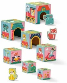 Playset SES Creative Block tower to stack with animal figurines 10 Pezzi