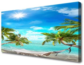 Quadro su tela Amaca da spiaggia con palme tropicali 100x50 cm