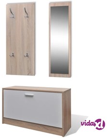 vidaXL Scarpiera in Legno Set 3 in 1 Rovere e Bianco