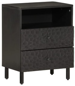 Comodino Nero 50x33x60 Cm İn Legno Massello Di Mango /