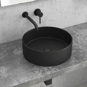 Lavabo da appoggio rotondo in ceramica nero opaco 35cm | Litos-0006B - KAMALU