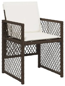 Set da pranzo da giardino 15 pz con cuscini marrone polyrattan