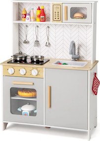 Costway Set da cucina per bambini in legno con luci e accessori pratici, Gioco educativo per bambini 3+ anni 2 Colori
