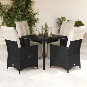 Set da pranzo da giardino 5 pz nero con cuscini in polyrattan