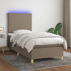 Letto A Molle Con Materasso E Led Tortora 100x200cm İn Tessuto /