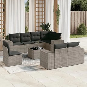 Set Divano da Giardino 9 pz con Cuscini Grigio in Polyrattan