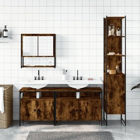 Set mobili da bagno 4 pz rovere fumo in legno multistrato