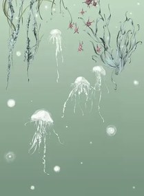 Edmond Petit Carta da parati Nautilus/ Méduses/ Nénuphars - Méduses gauche - Aqua