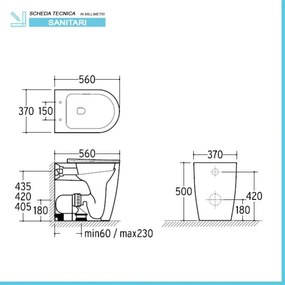 Wc per anziani filomuro H 50 cm con scarico traslato serie Comoda